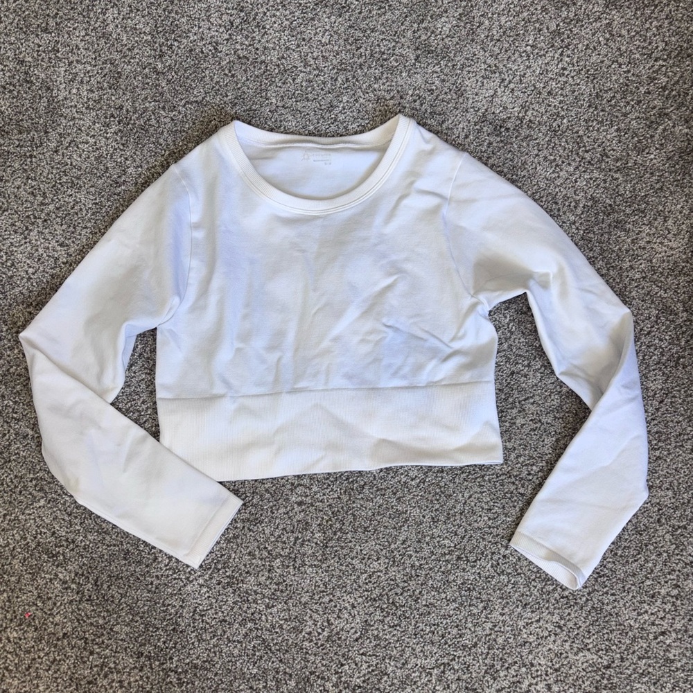 Aerie White Long Sleeve Crop Top